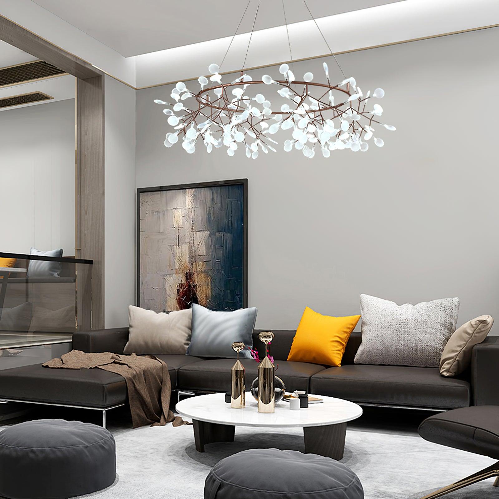 Olivia Unique Round Sputnik Art Deco Firefly Chandelier, Living Room/ Bedroom - Neutralighting