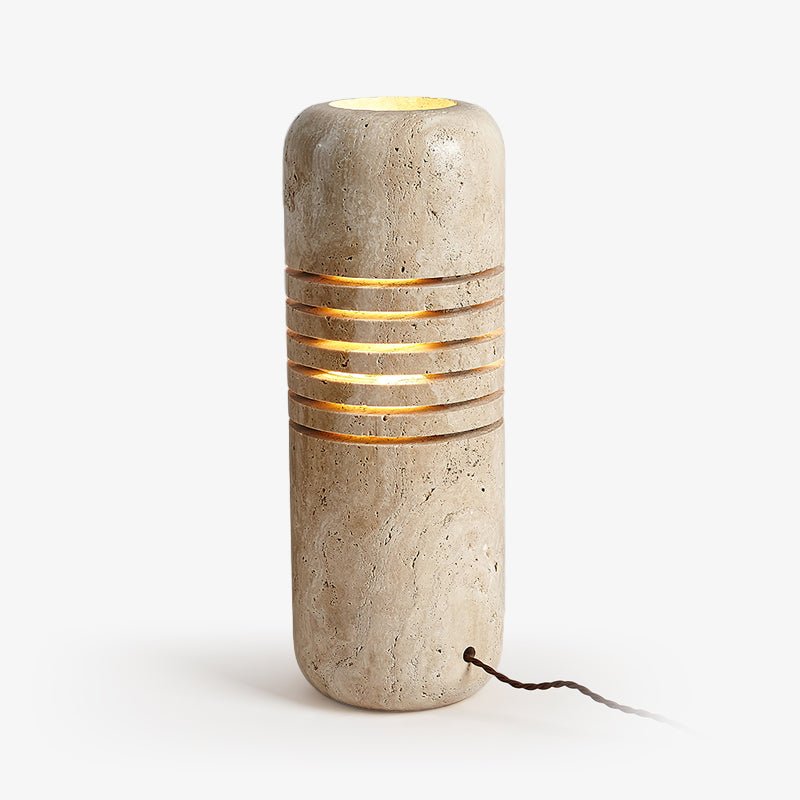 Aursolila Cylindrical Travertine Table Lamp-Neutral Decor