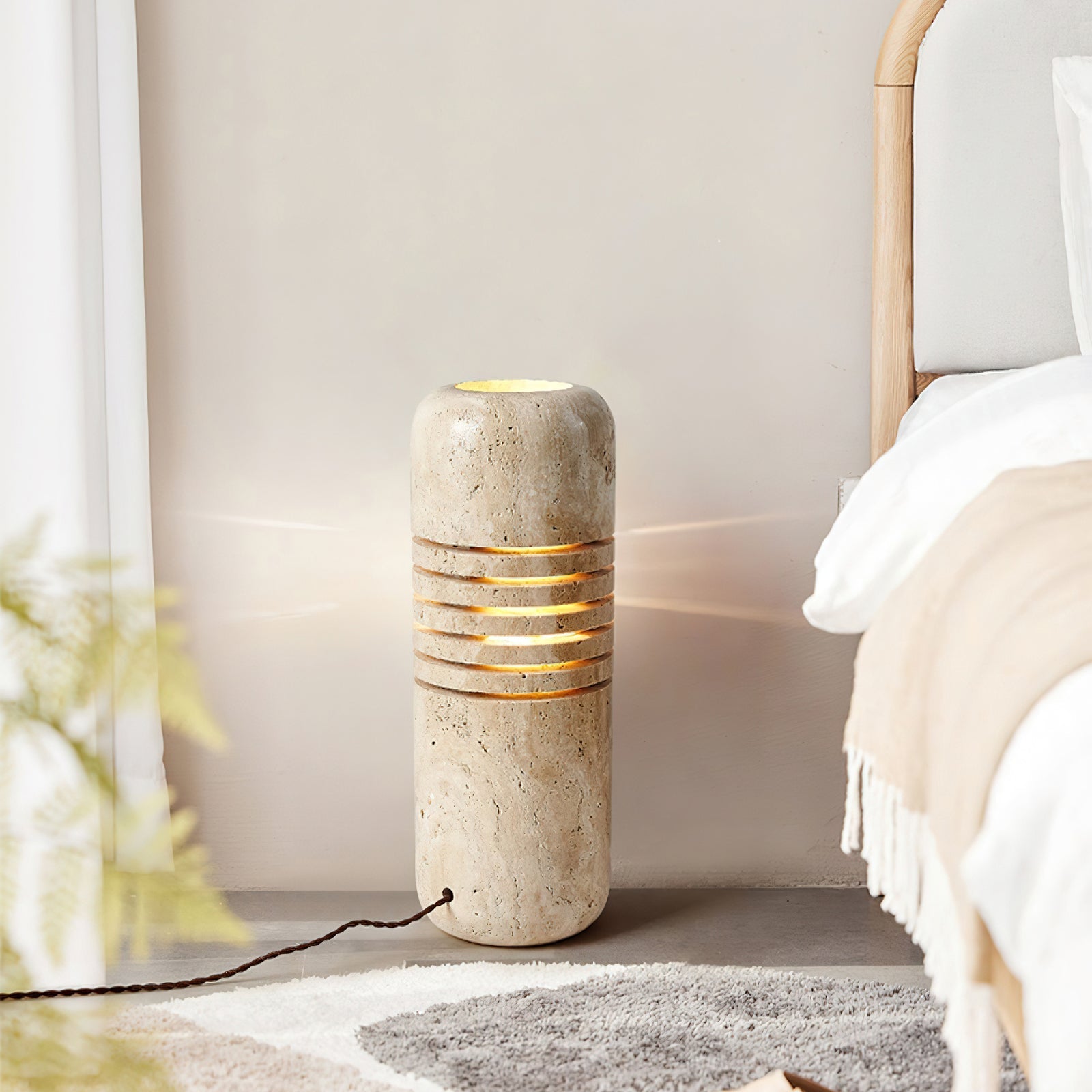 Aursolila Cylindrical Travertine Table Lamp-Neutral Decor