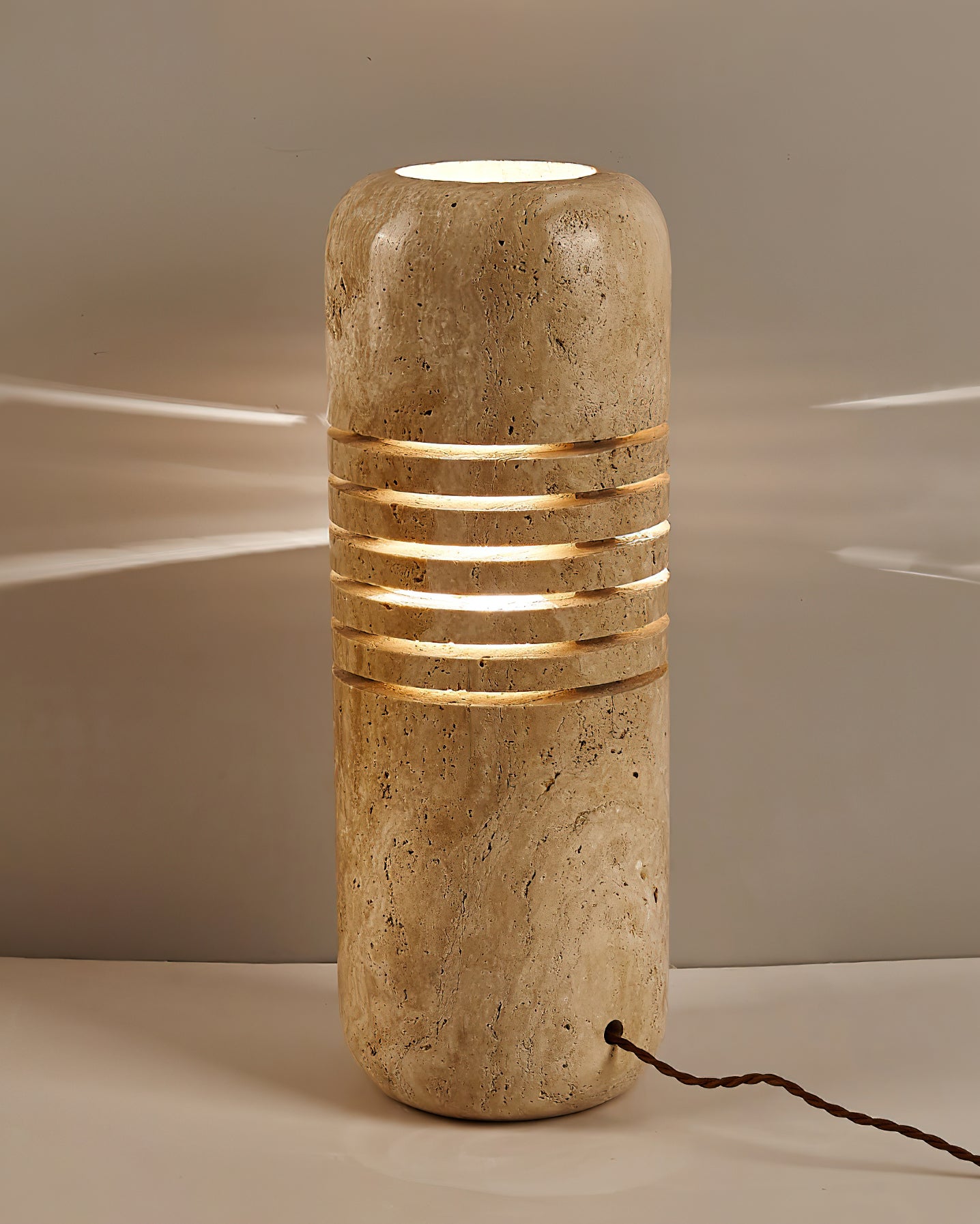 Aursolila Cylindrical Travertine Table Lamp-Neutral Decor