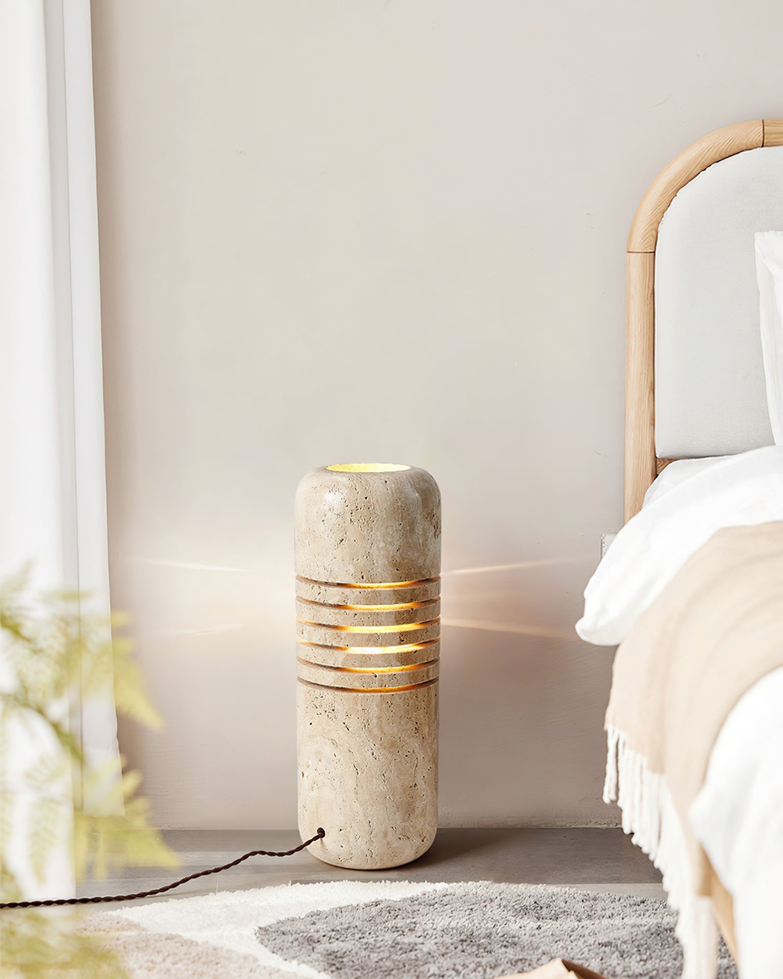 Aursolila Cylindrical Travertine Table Lamp-Neutral Decor