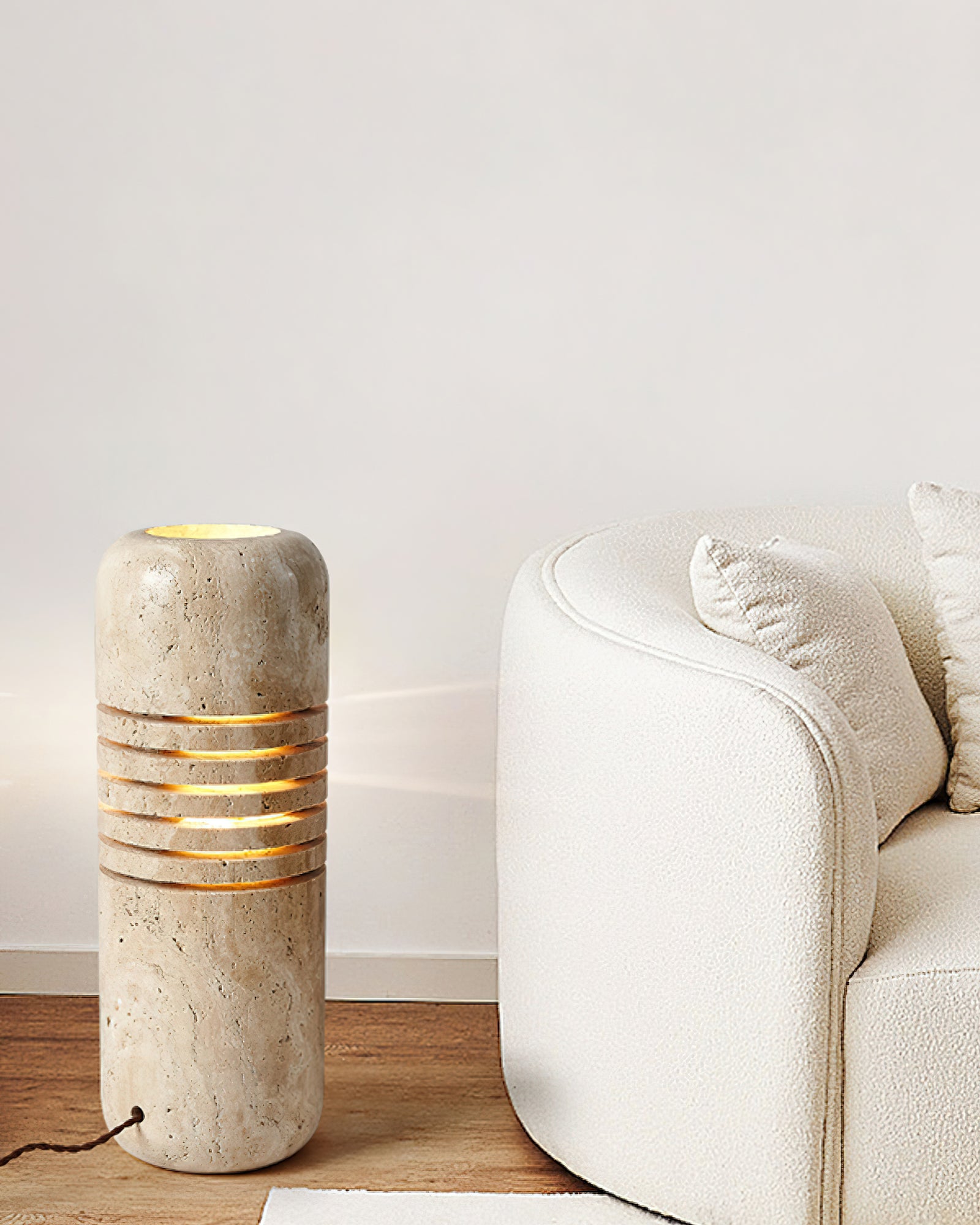 Aursolila Cylindrical Travertine Table Lamp-Neutral Decor