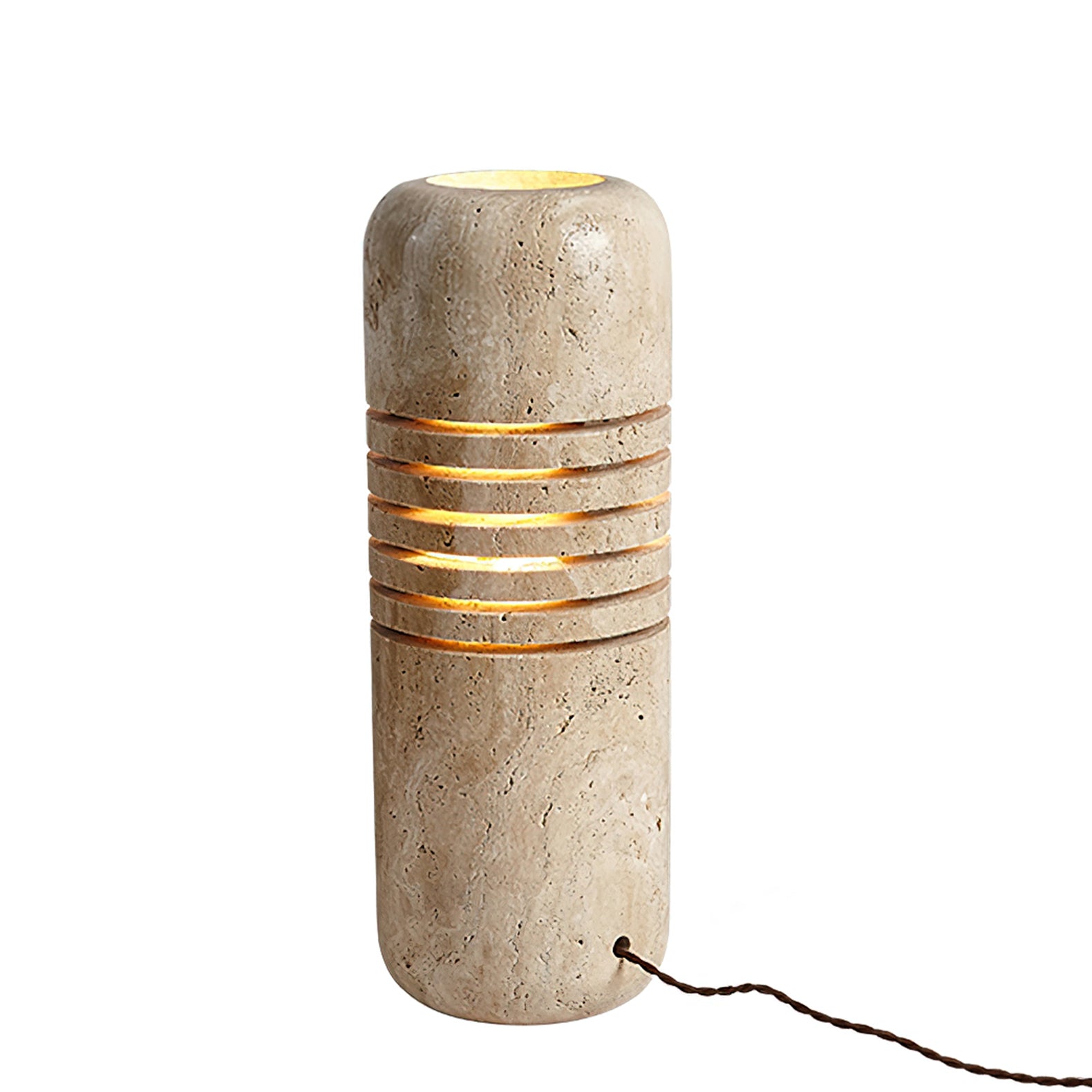 Aursolila Cylindrical Travertine Table Lamp-Neutral Decor