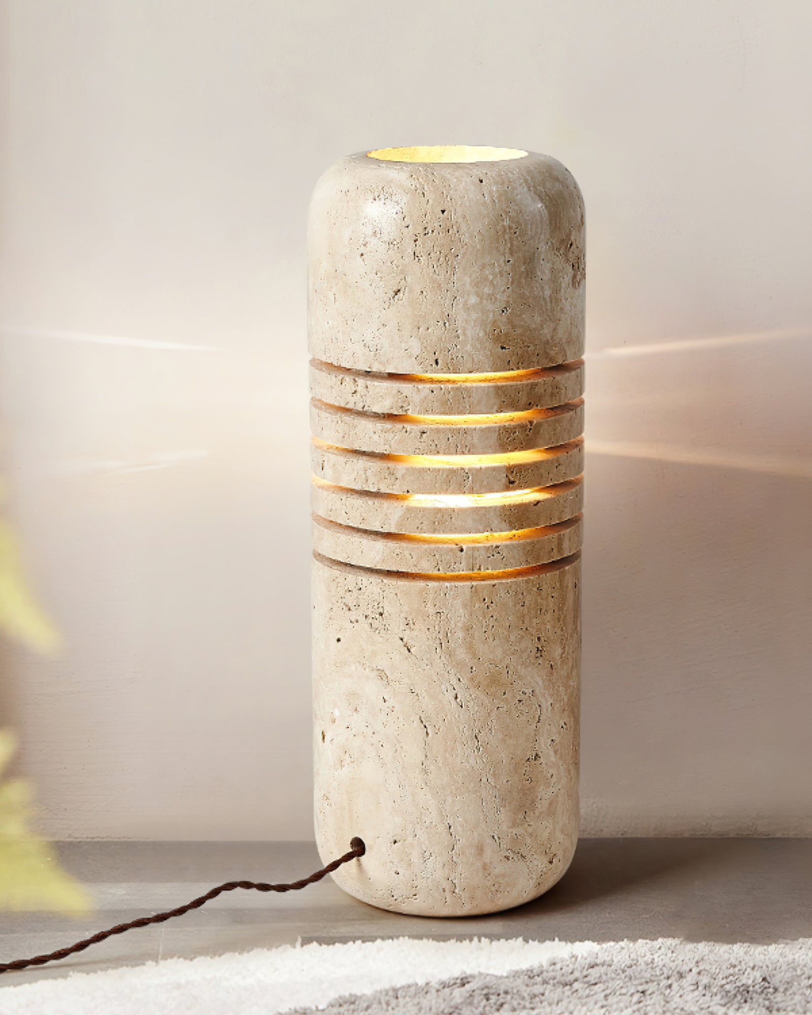 Aursolila Cylindrical Travertine Table Lamp-Neutral Decor