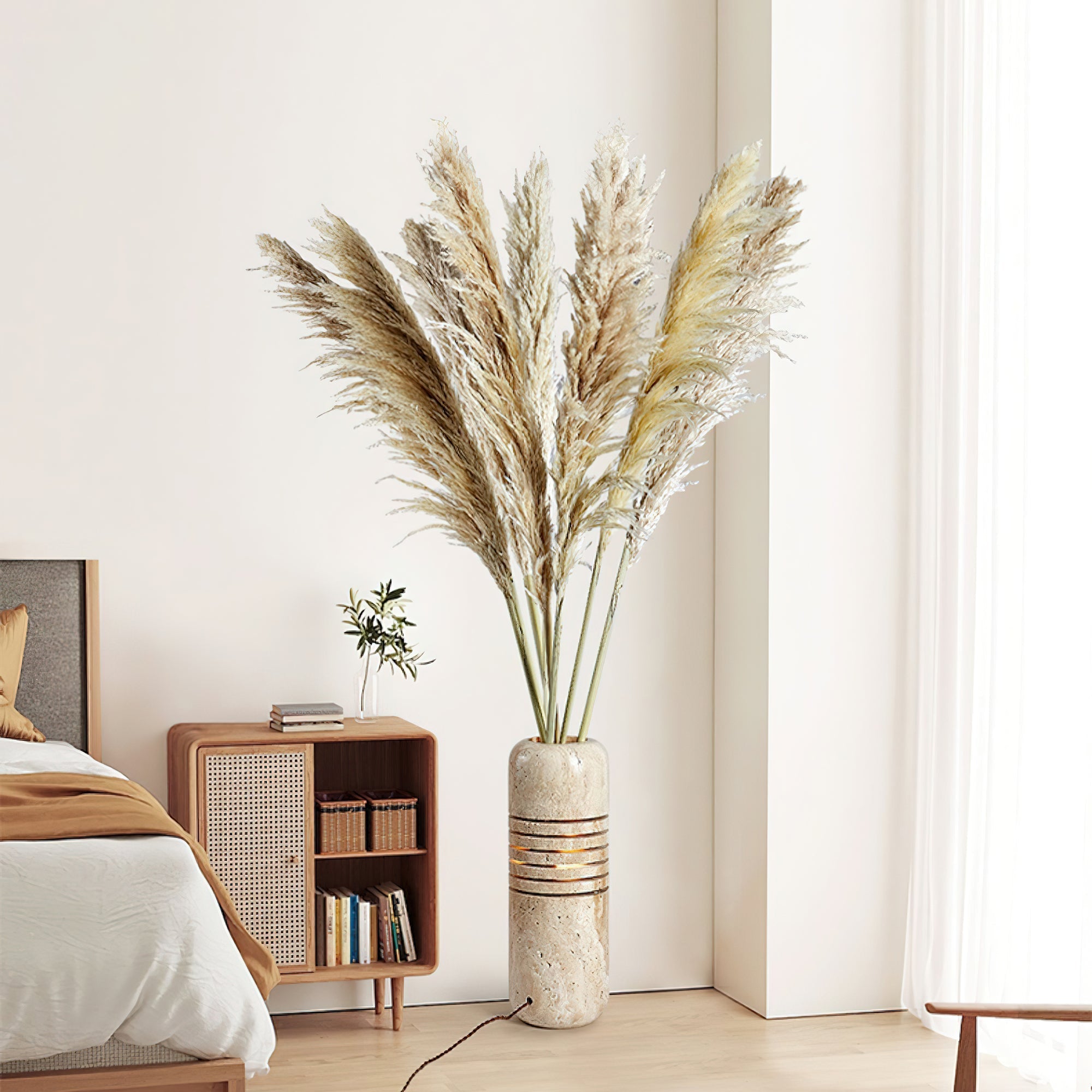 Aursolila Cylindrical Travertine Table Lamp-Neutral Decor