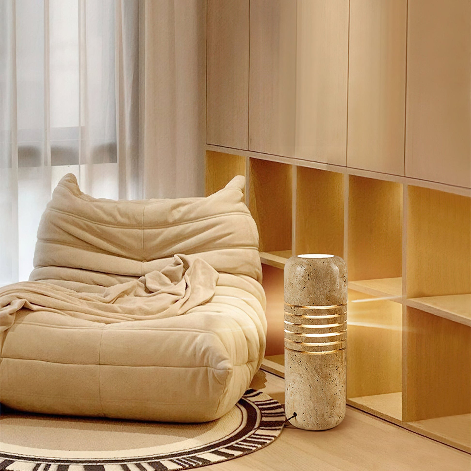 Aursolila Cylindrical Travertine Table Lamp-Neutral Decor