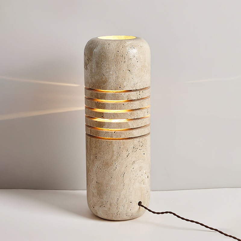 Aursolila Cylindrical Travertine Table Lamp-Neutral Decor