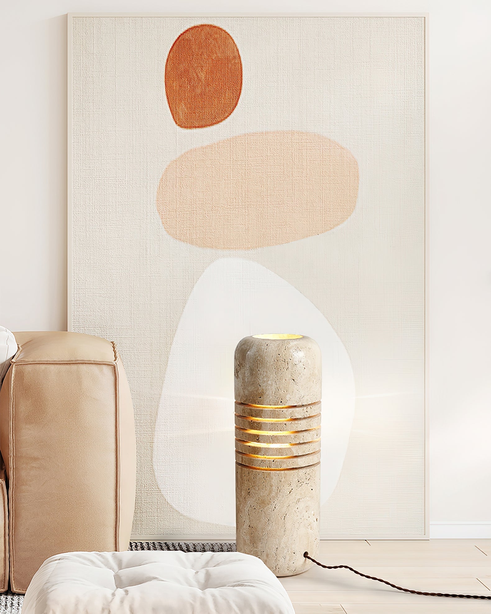 Aursolila Cylindrical Travertine Table Lamp-Neutral Decor
