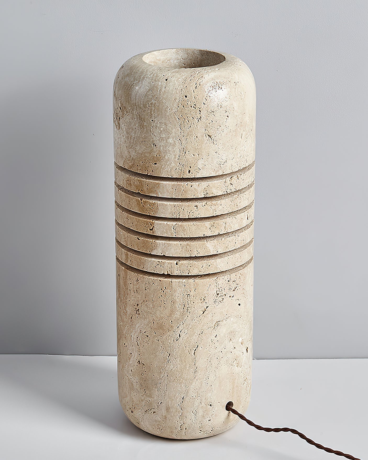 Aursolila Cylindrical Travertine Table Lamp-Neutral Decor