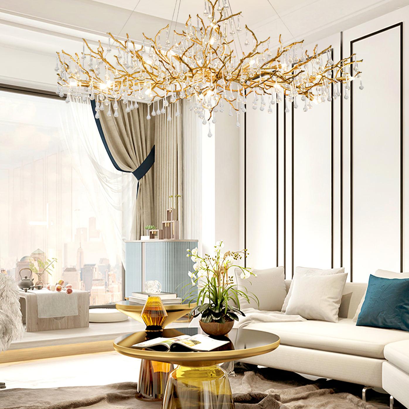 Lustra Chandelier Brass Crystal Branch-Neutral Decor
