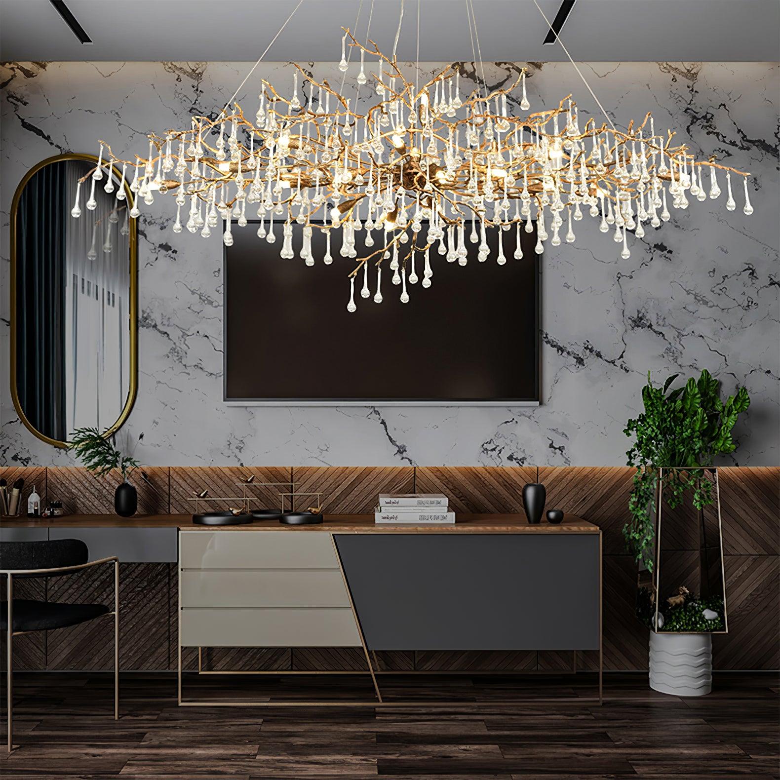 Lustra Chandelier Brass Crystal Branch-Neutral Decor