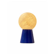 Bilia Mini Table Lamp in blue with an alabaster shade, shown on a surface.