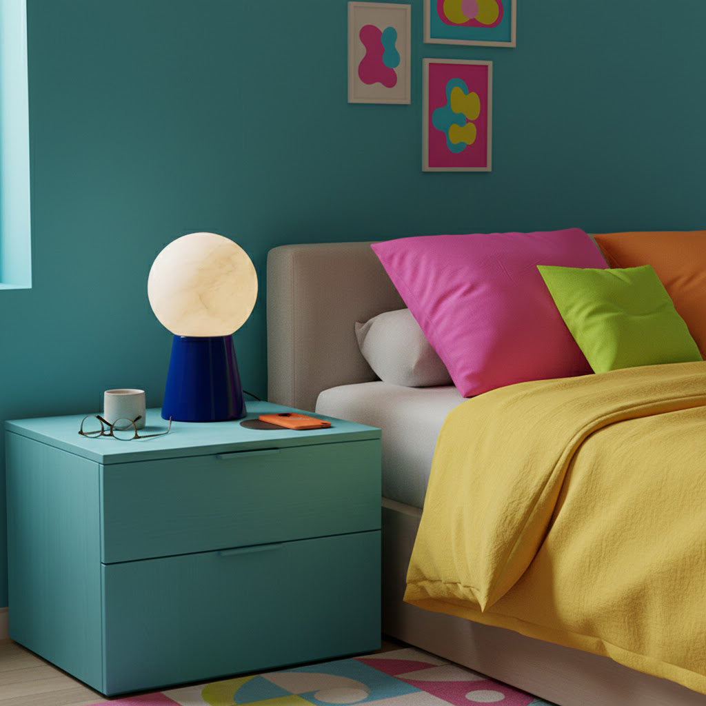 Close-up of the Bilia Mini Table Lamp's alabaster shade showing its natural veining.