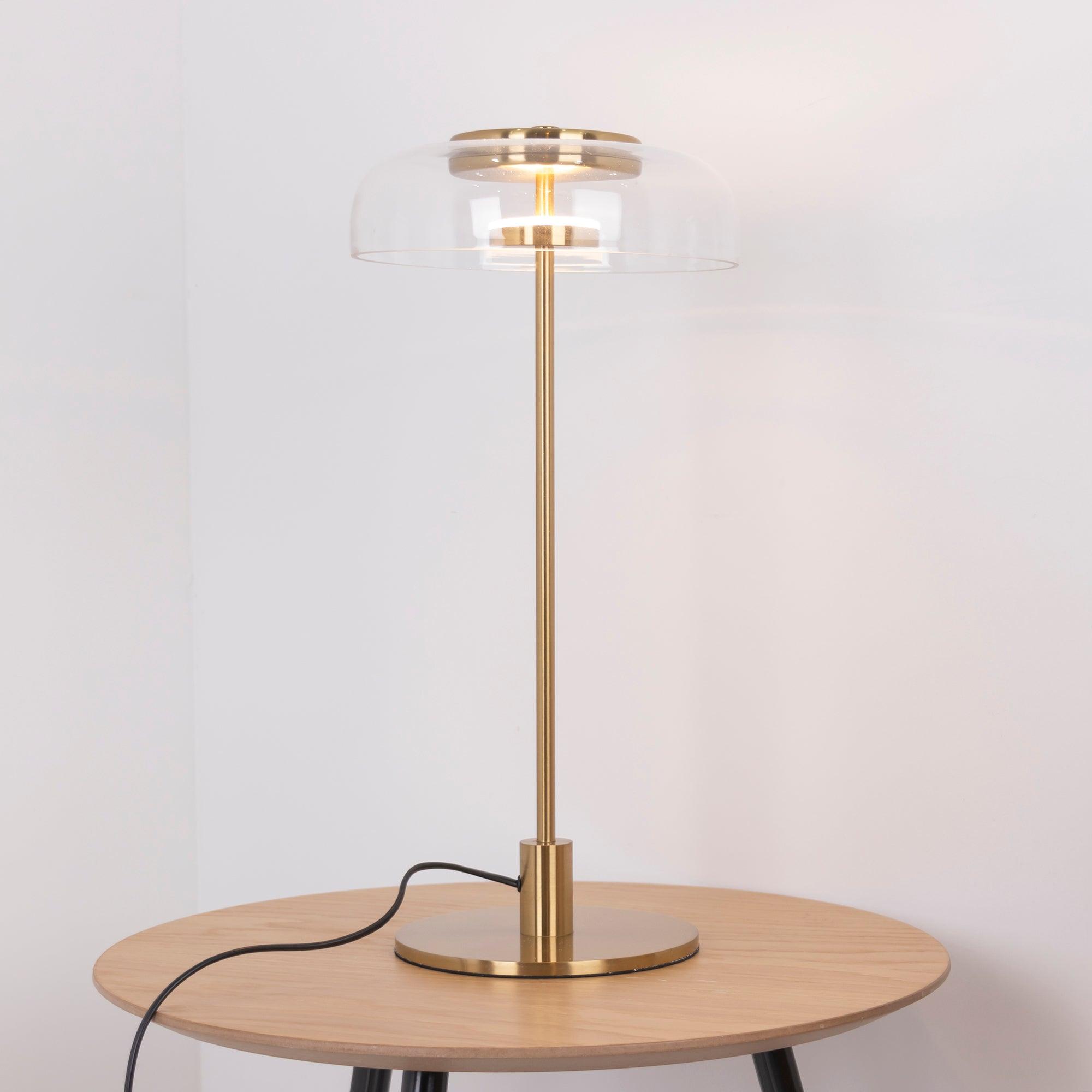 Salem Table Lamp Clear Glass Shade Wood Base-Neutral Decor