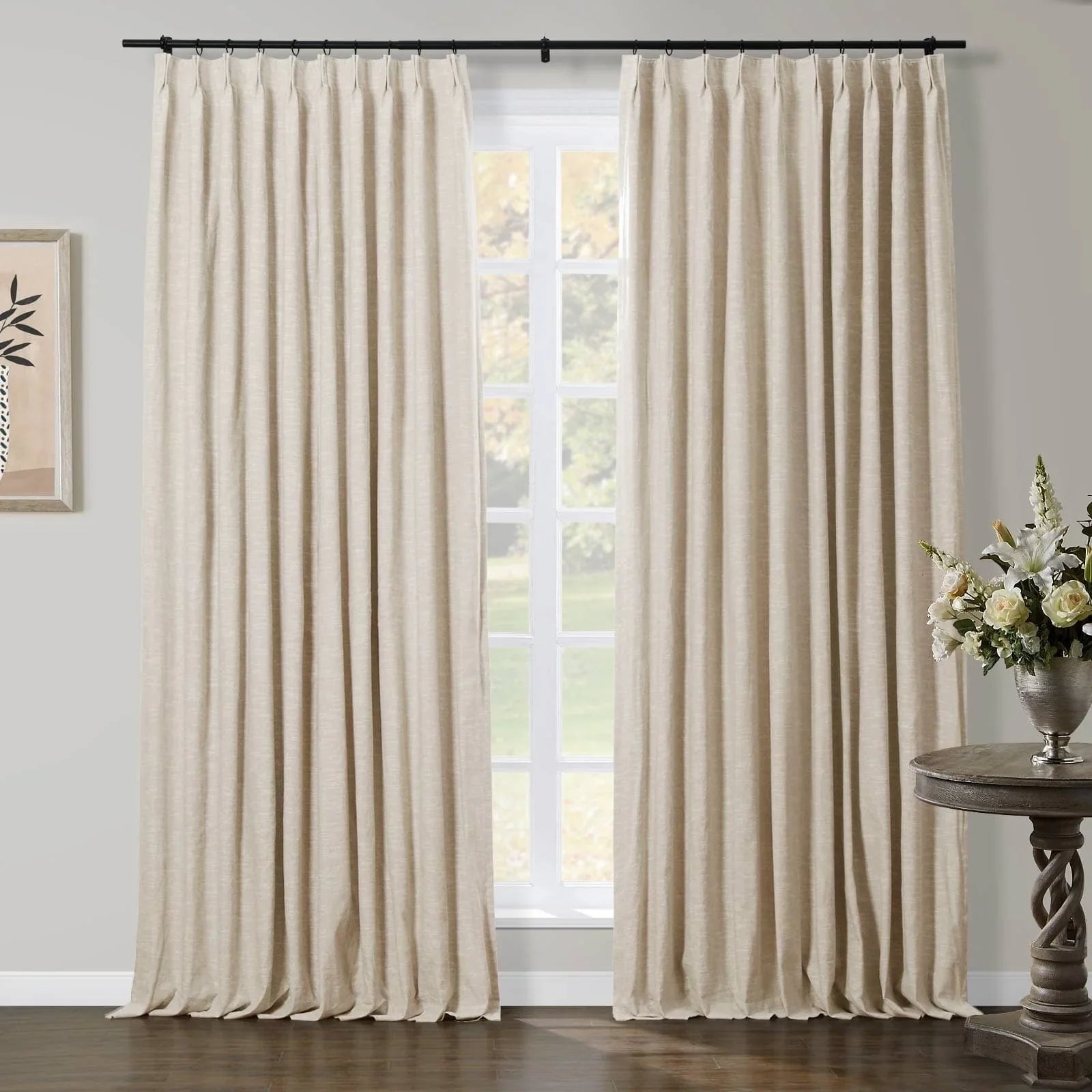 Jenna Linen Curtains & Drapes Pleated-Neutral Decor