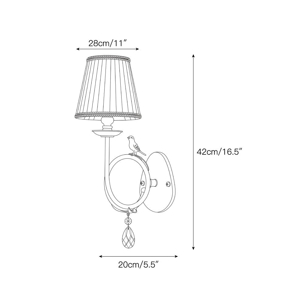 Angled view of the Bird Fabric Wall Sconce, showing its elegant form.