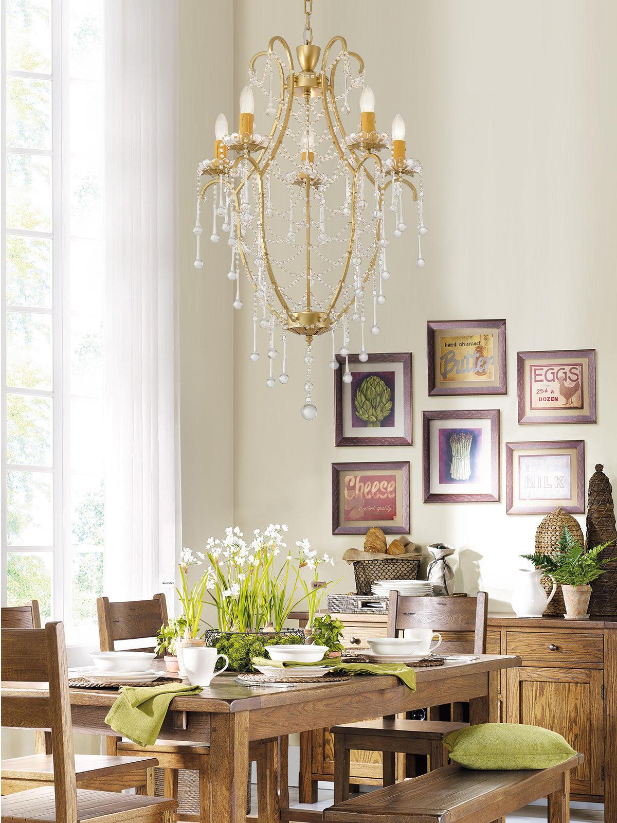 Lustra Chandelier Birdcage Glass Drops-Neutral Decor