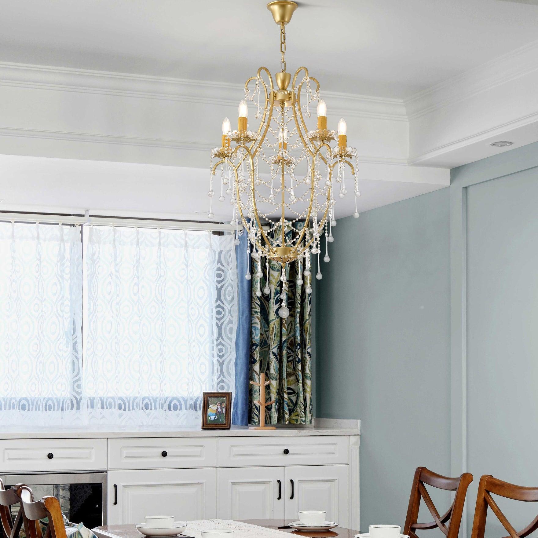 Lustra Chandelier Birdcage Glass Drops-Neutral Decor