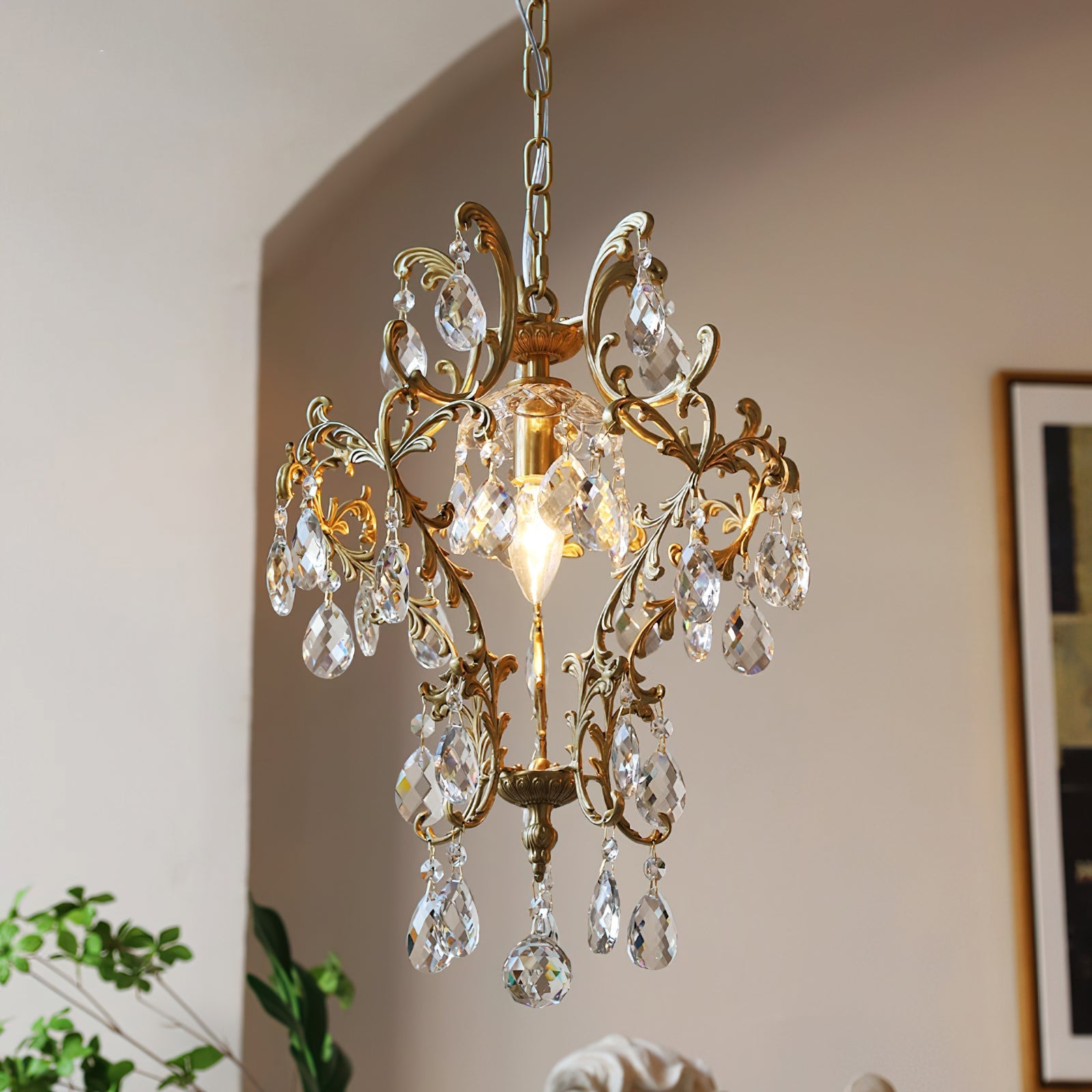 Close-up of the intricate scrollwork and crystal details.