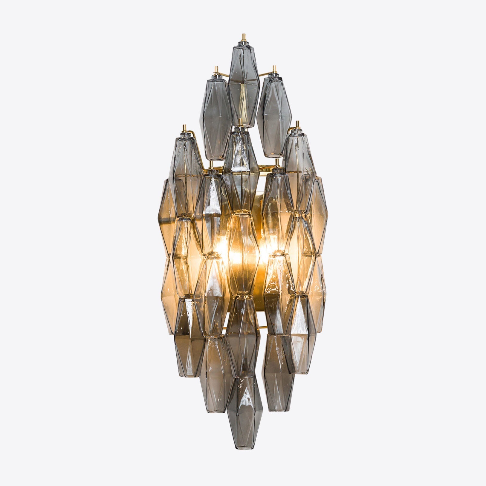 A pair of Biscayne sconces flanking a large mirror in a hallway.