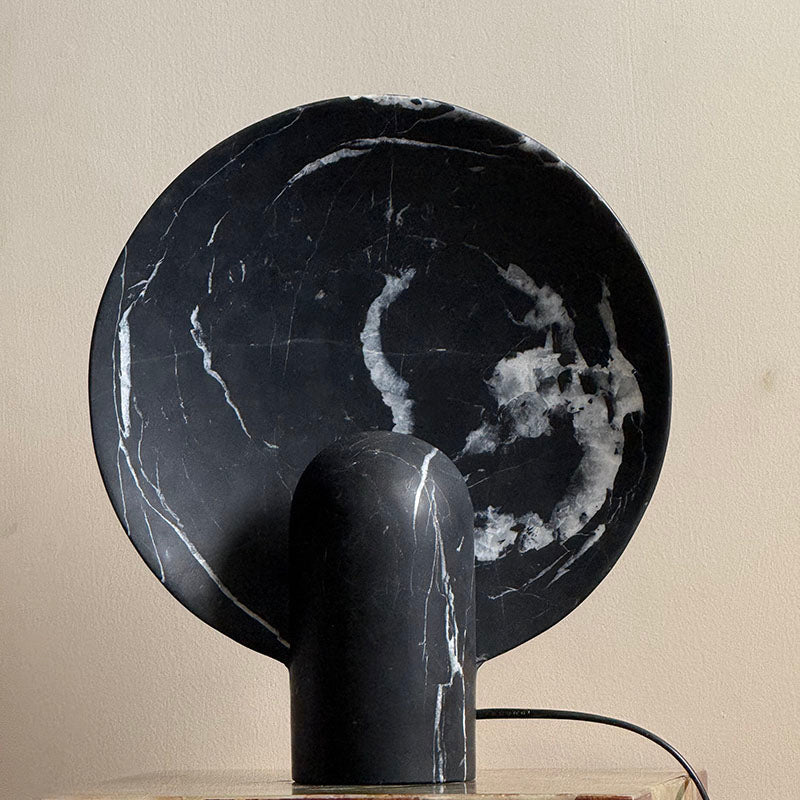 Fan Table Lamp in purple onyx, showcasing its unique patterns.
