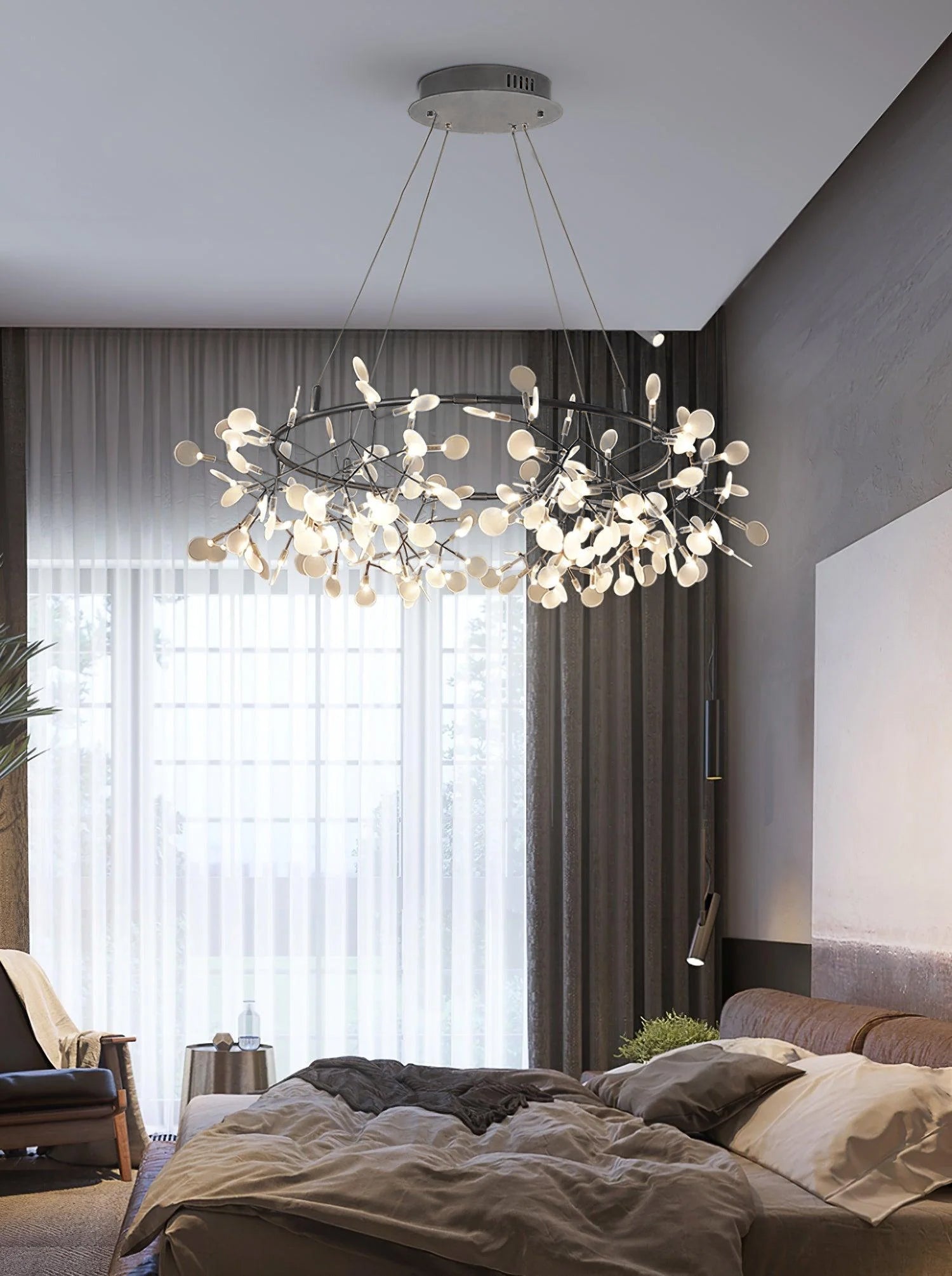 Zesion Chandelier Black Ring Firefly Branch-Neutral Decor