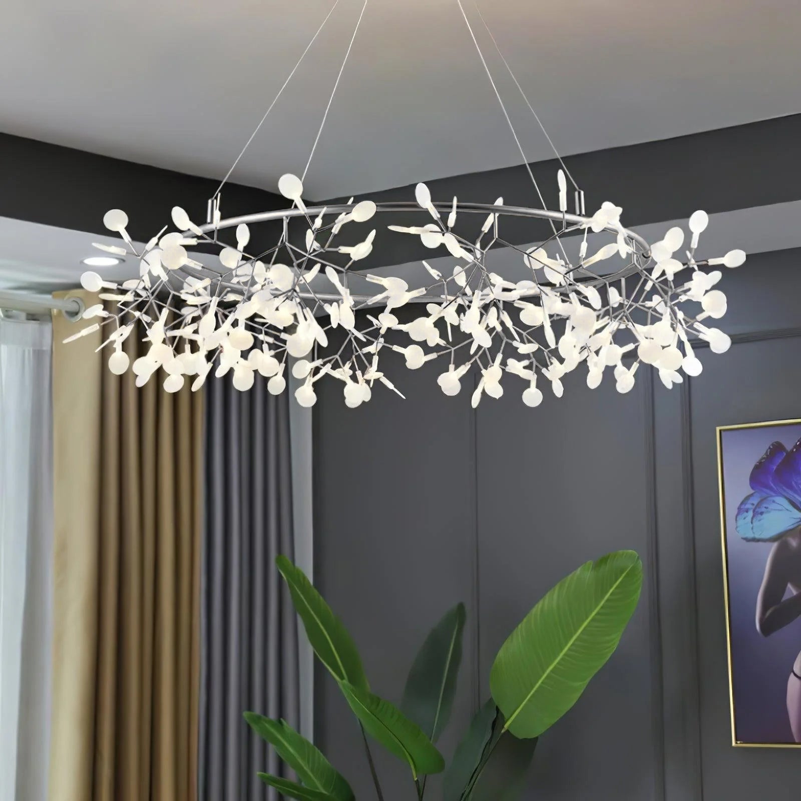 Zesion Chandelier Black Ring Firefly Branch-Neutral Decor