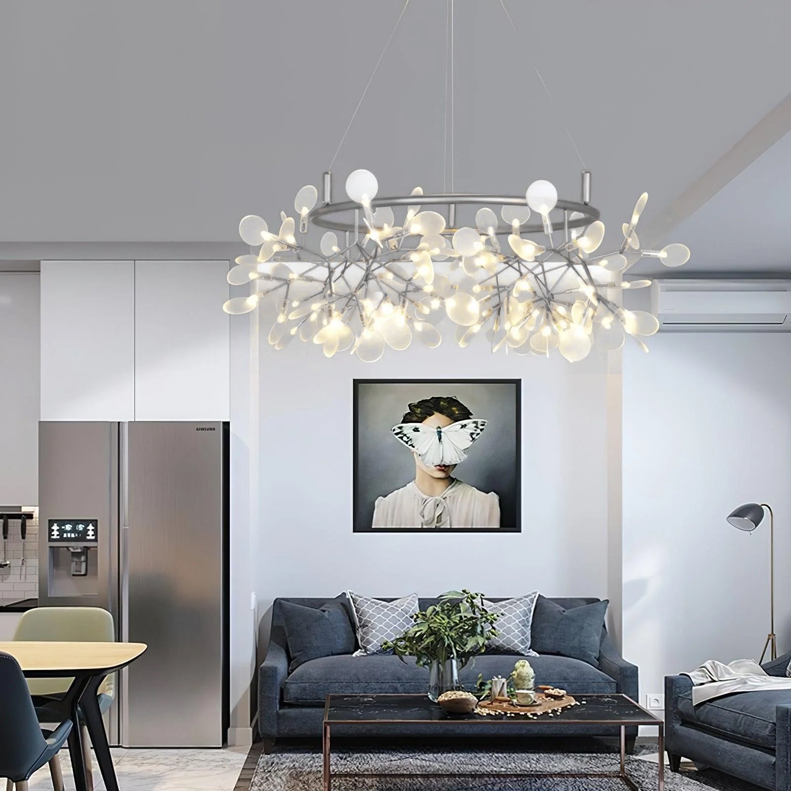 Zesion Chandelier Black Ring Firefly Branch-Neutral Decor