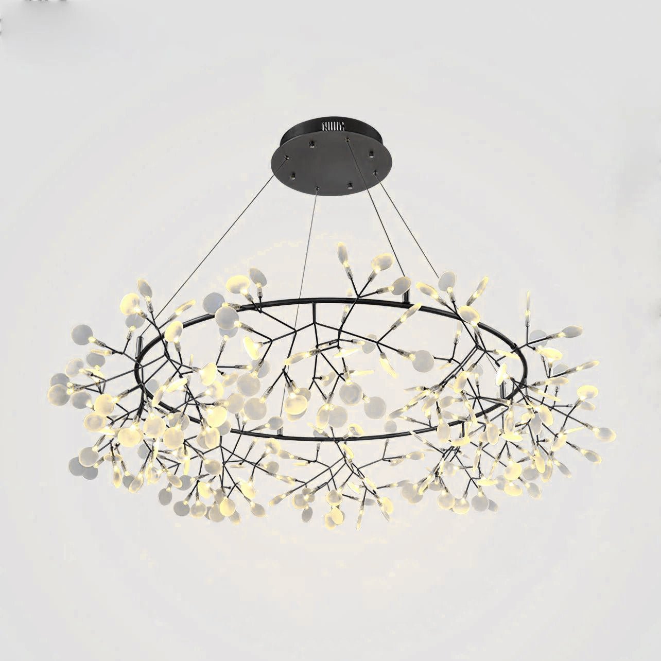 Zesion Chandelier Black Ring Firefly Branch-Neutral Decor