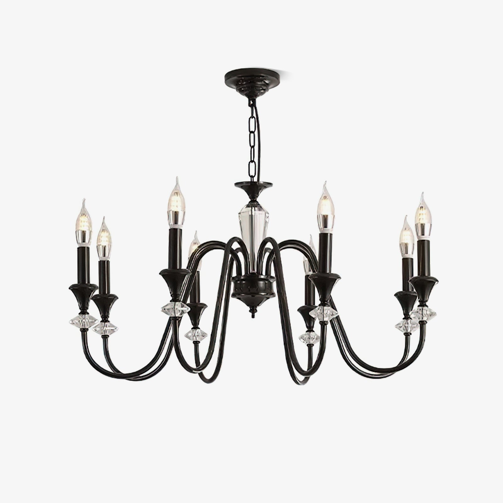 Elston Chandelier Black & Crystal Candelabra-Neutral Decor