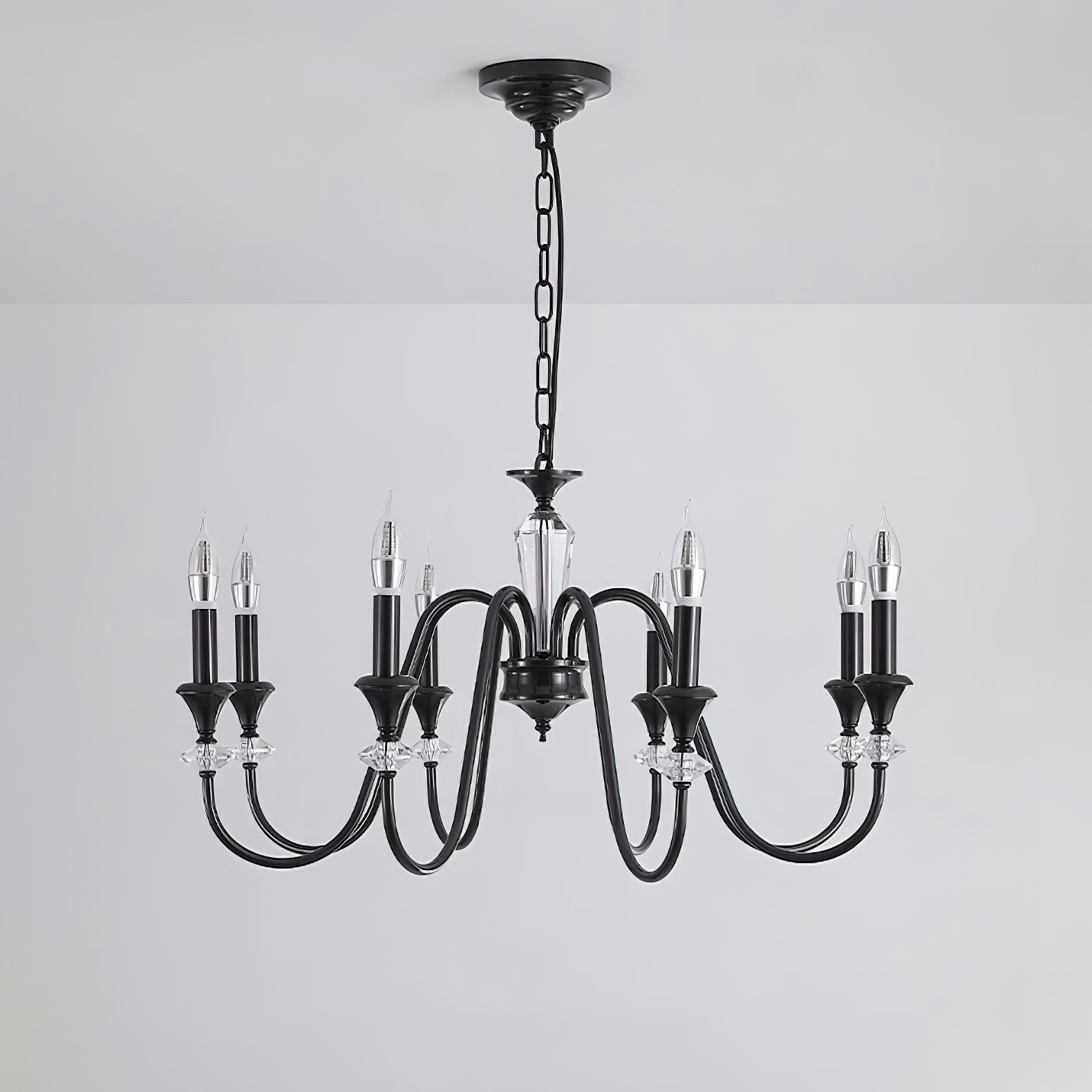 Elston Chandelier Black & Crystal Candelabra-Neutral Decor
