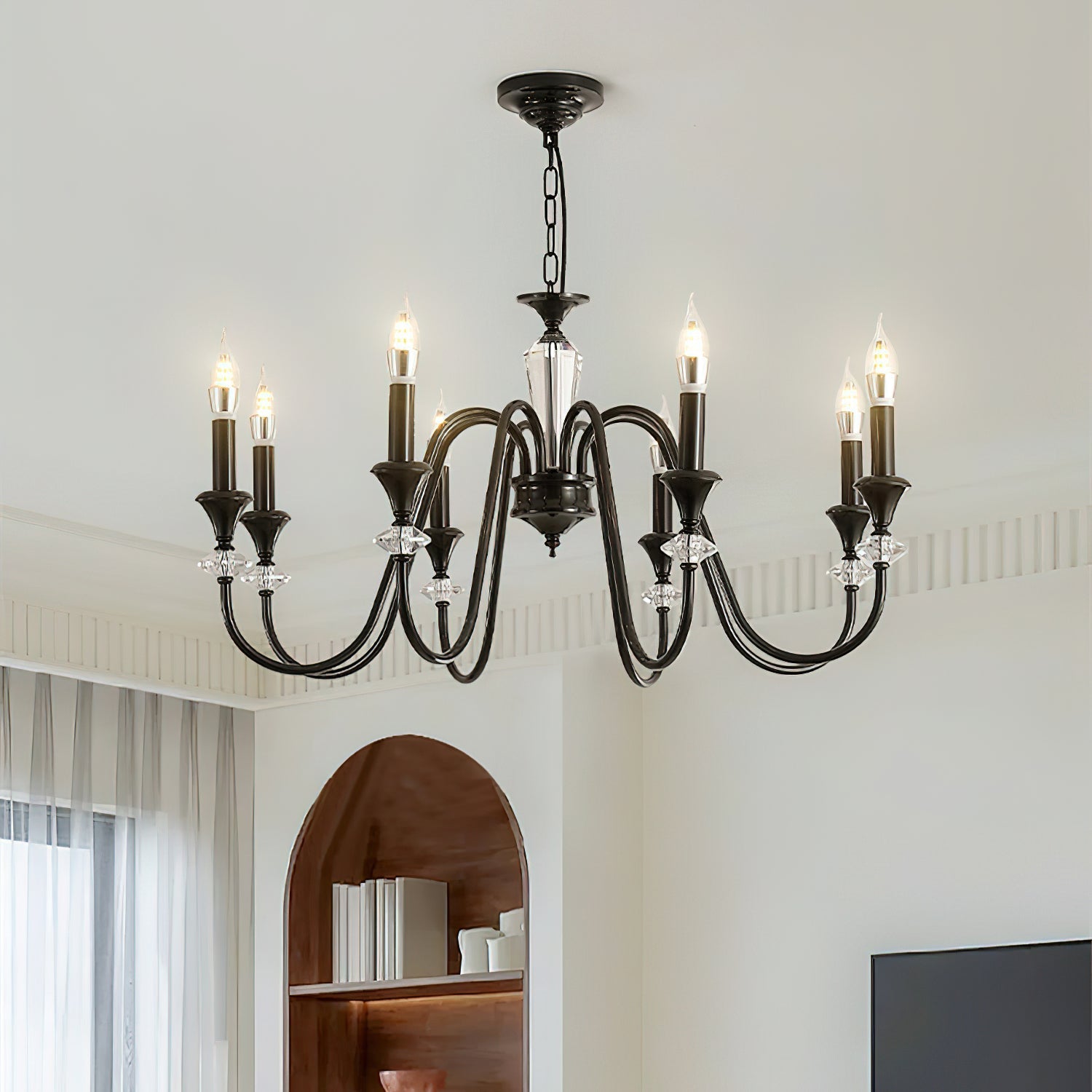 Elston Chandelier Black & Crystal Candelabra-Neutral Decor