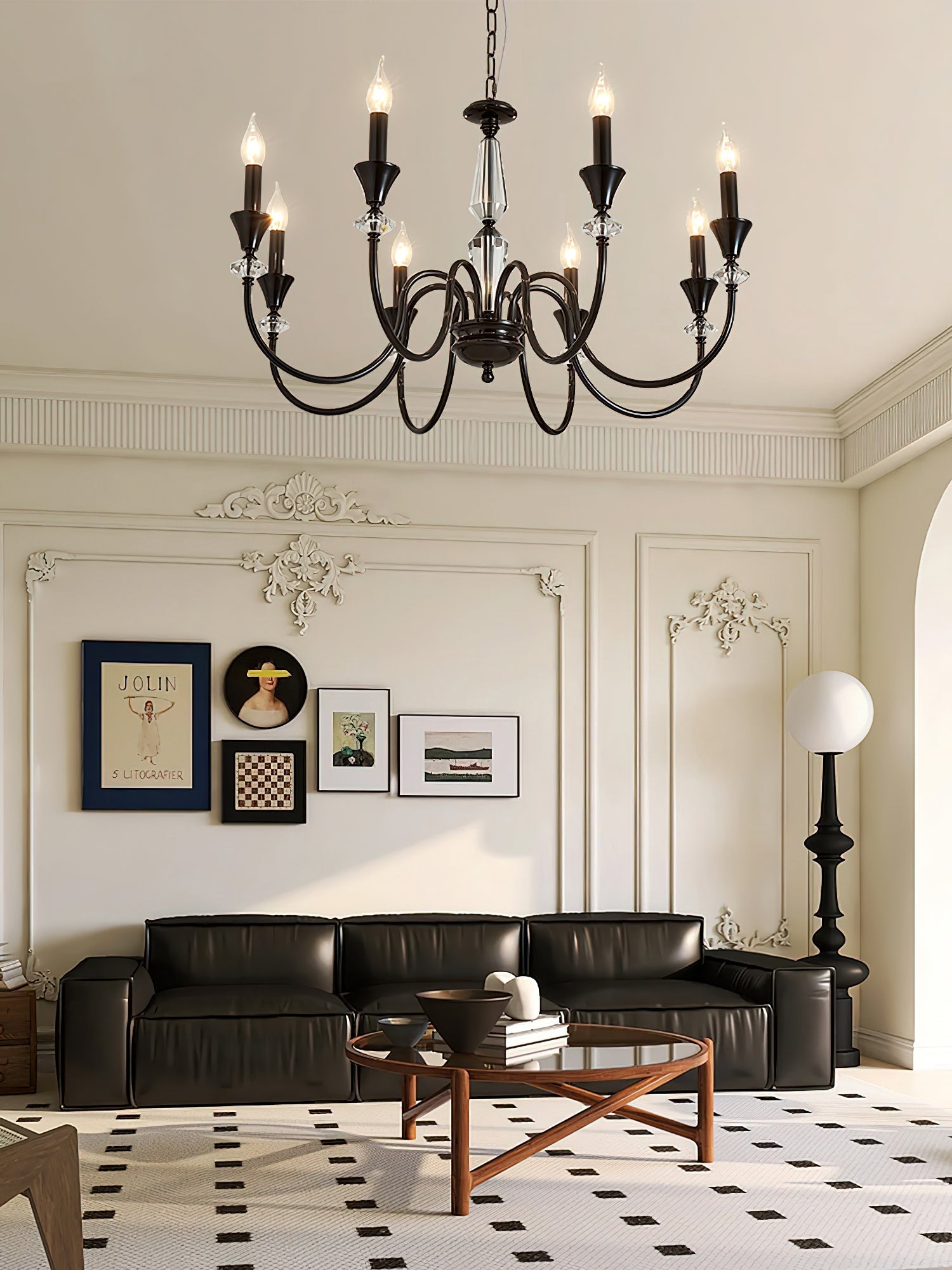 Elston Chandelier Black & Crystal Candelabra-Neutral Decor