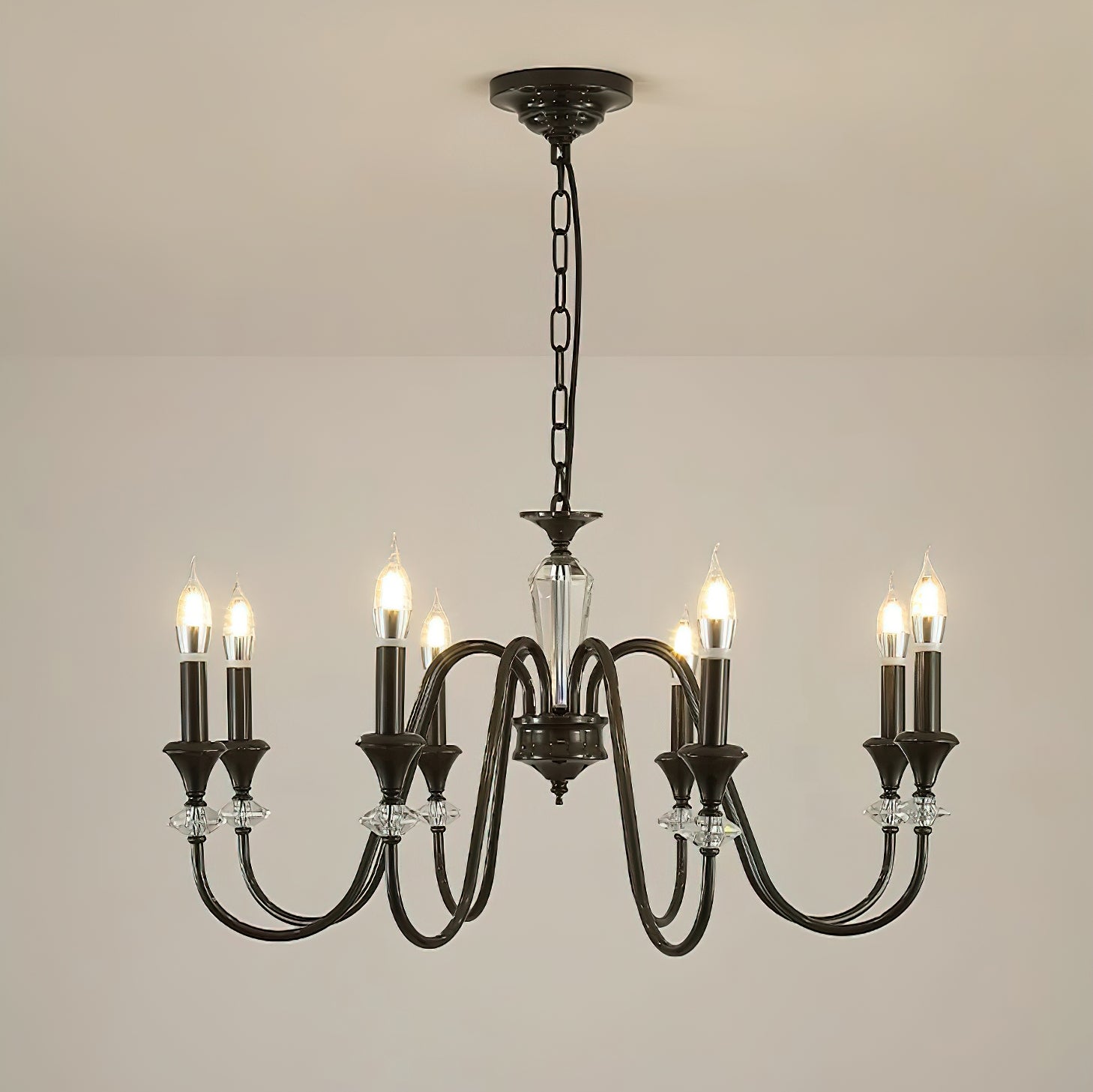 Elston Chandelier Black & Crystal Candelabra-Neutral Decor
