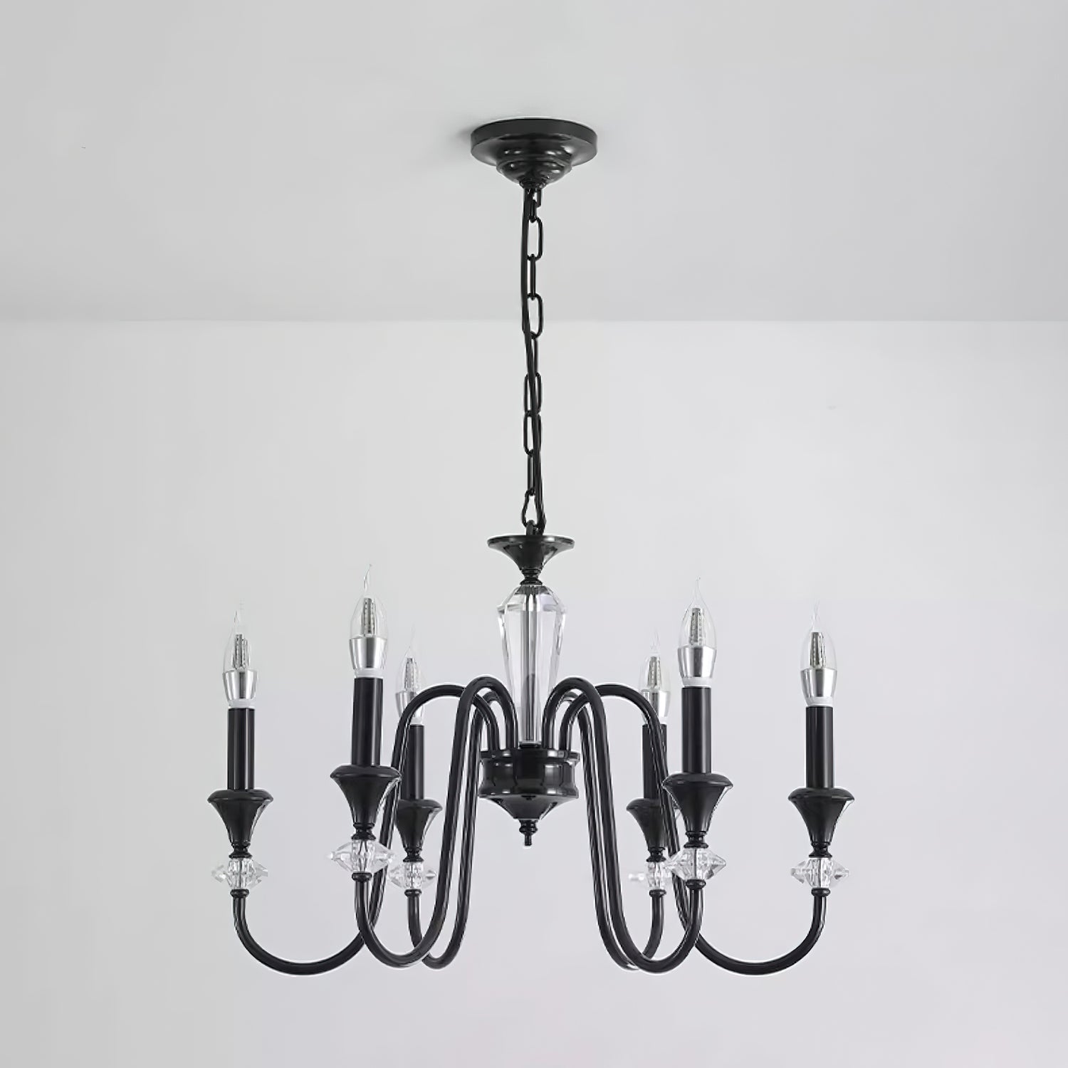 Elston Chandelier Black & Crystal Candelabra-Neutral Decor