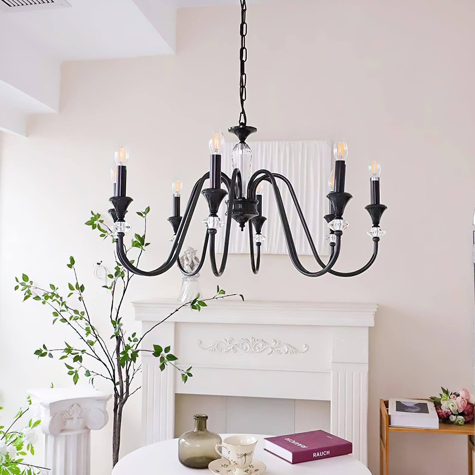 Elston Chandelier Black & Crystal Candelabra-Neutral Decor