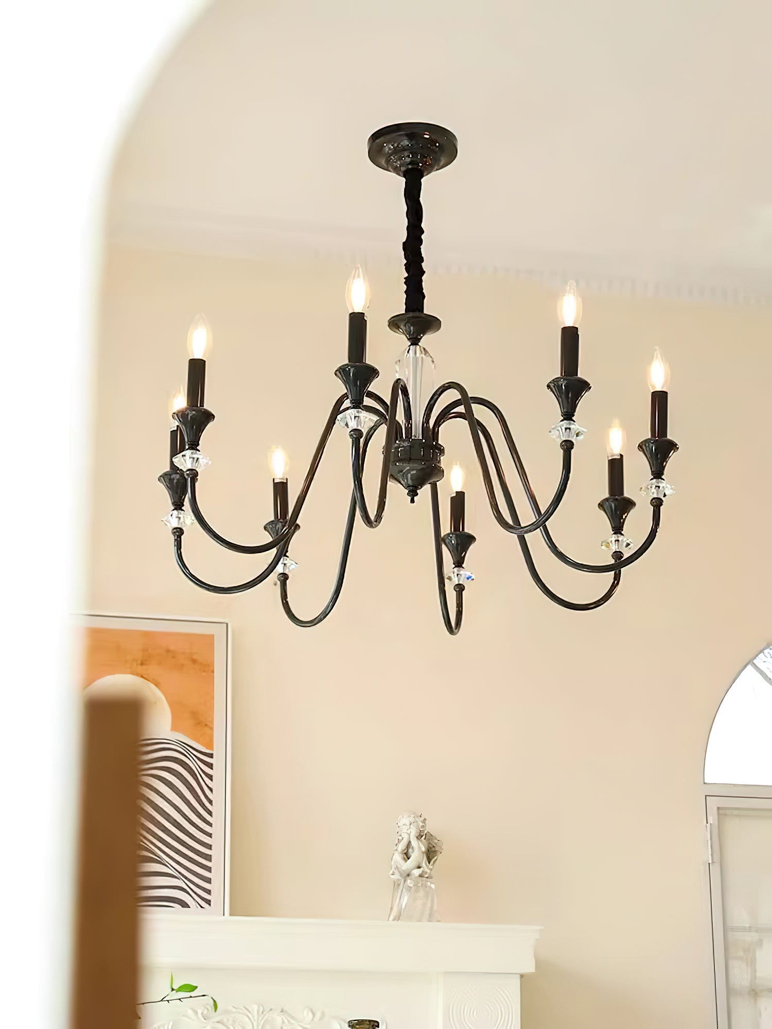 Elston Chandelier Black & Crystal Candelabra-Neutral Decor