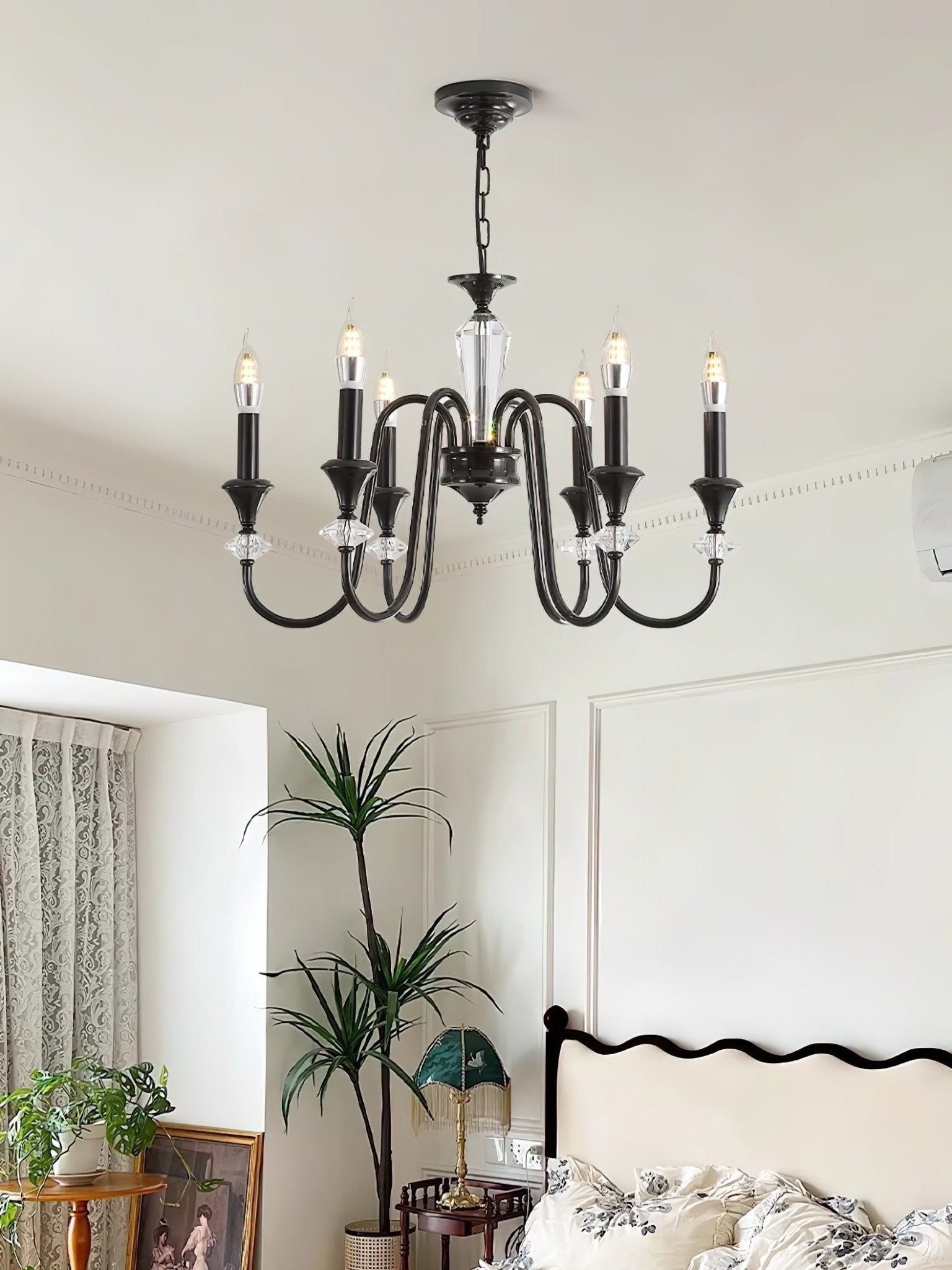 Elston Chandelier Black & Crystal Candelabra-Neutral Decor