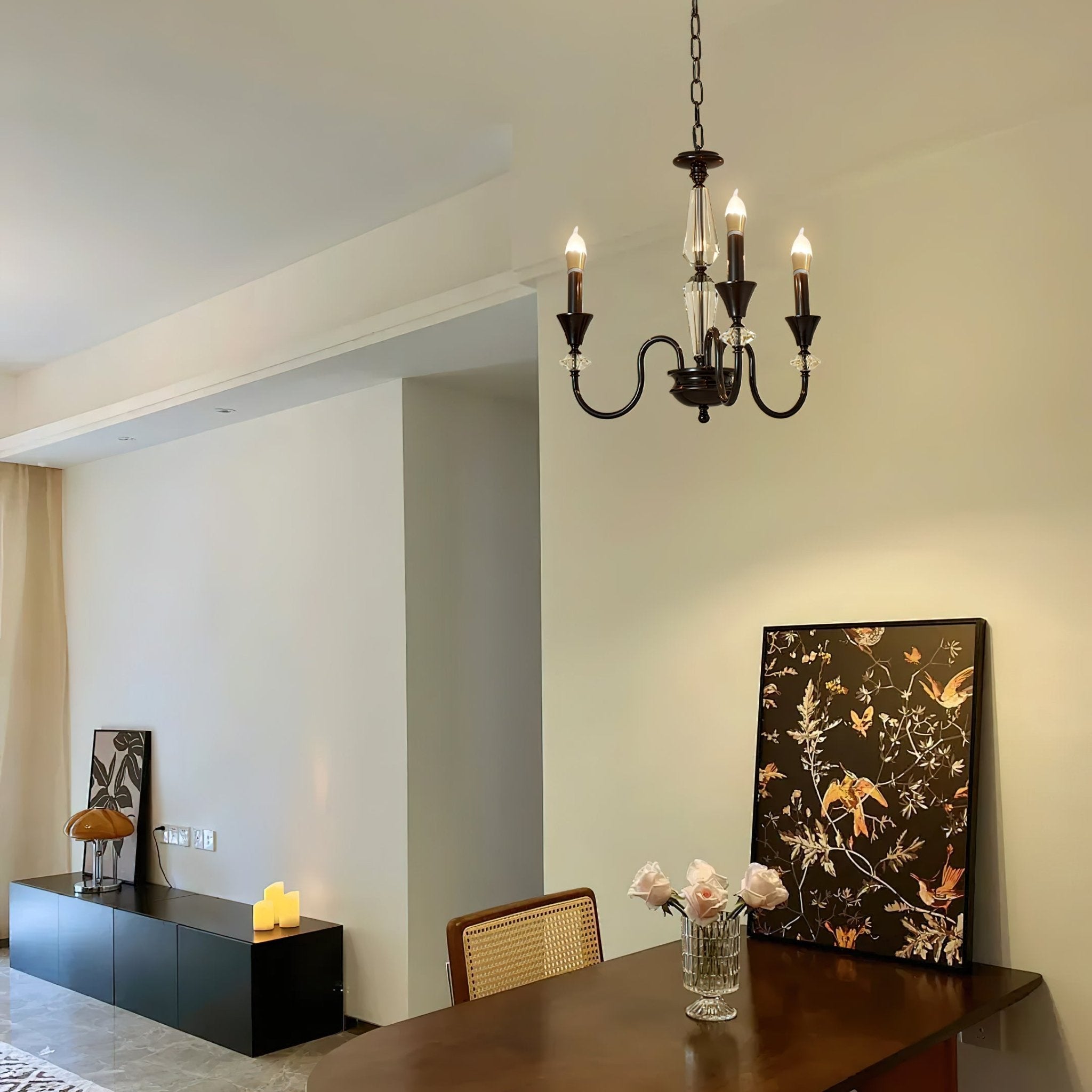 Elston Chandelier Black & Crystal Candelabra-Neutral Decor