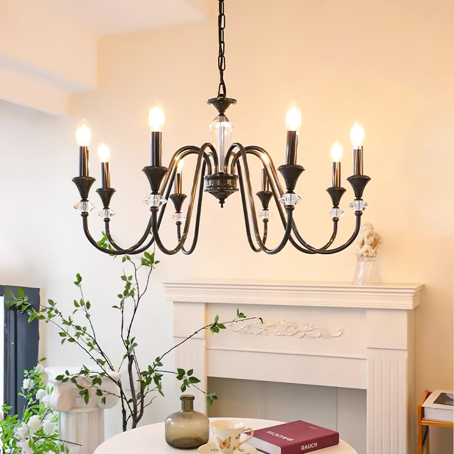 Elston Chandelier Black & Crystal Candelabra-Neutral Decor