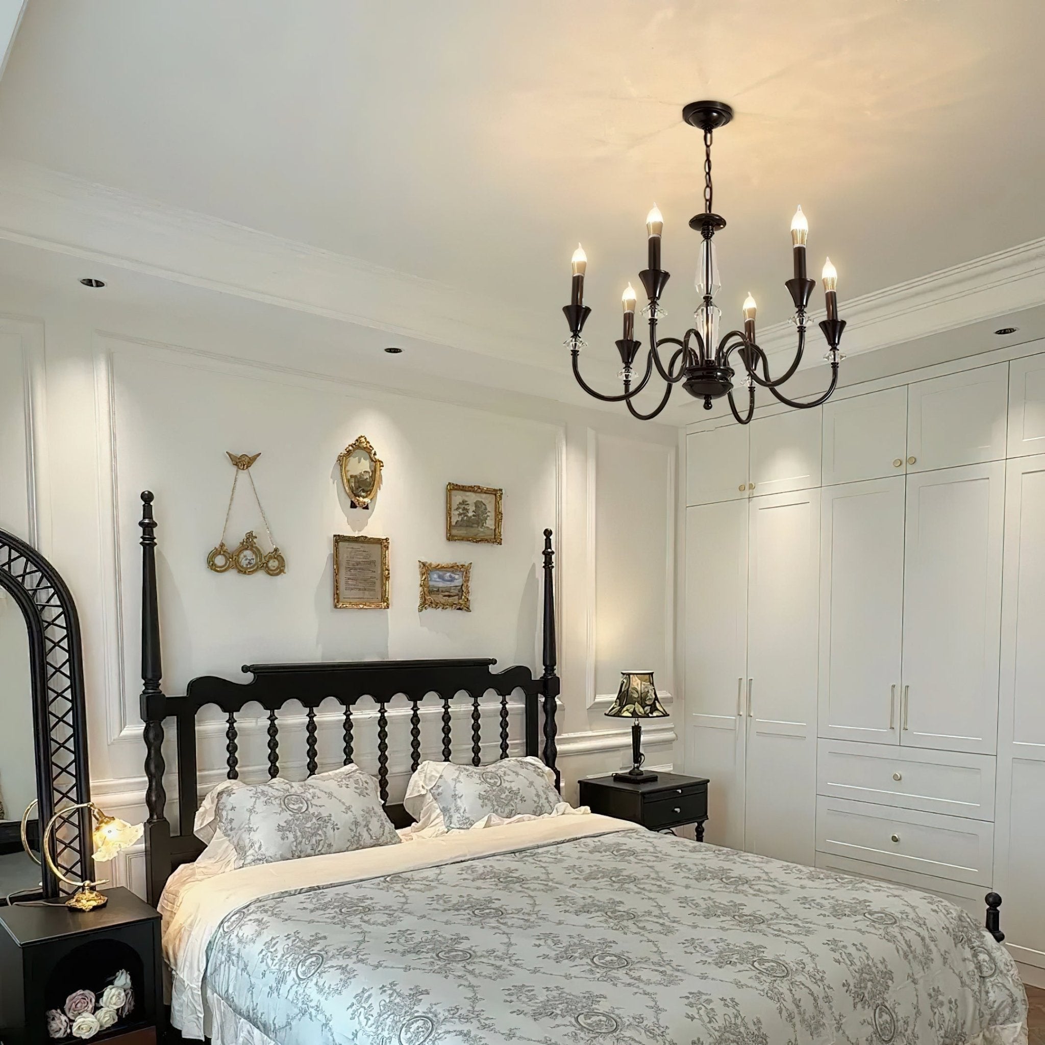 Elston Chandelier Black & Crystal Candelabra-Neutral Decor