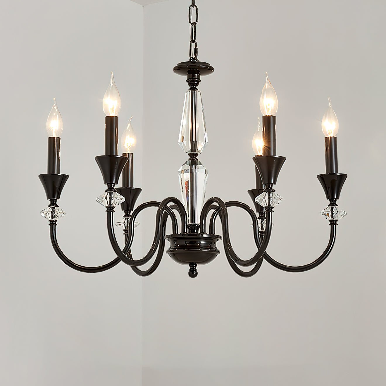 Elston Chandelier Black & Crystal Candelabra-Neutral Decor