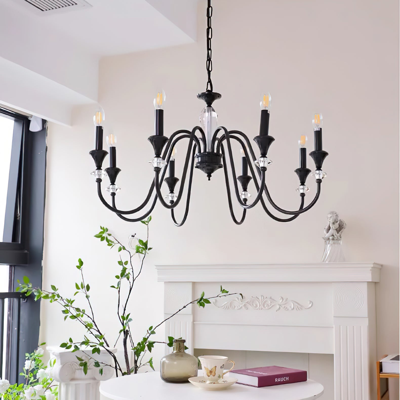Elston Chandelier Black & Crystal Candelabra-Neutral Decor