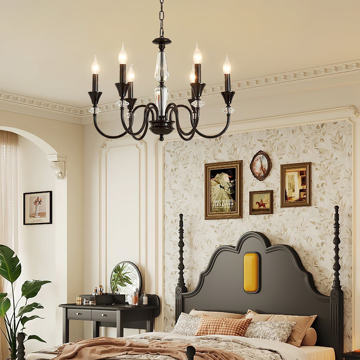 Elston Chandelier Black & Crystal Candelabra-Neutral Decor