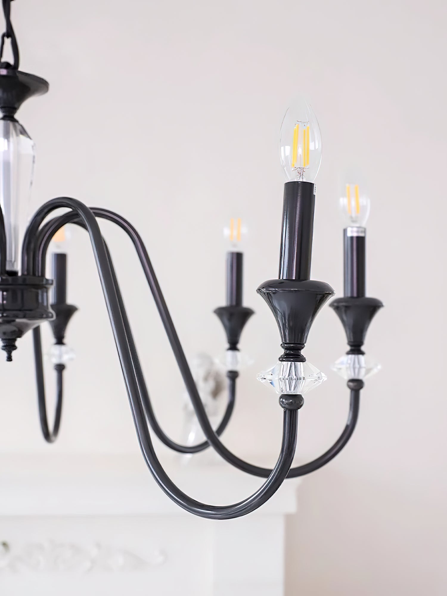 Elston Chandelier Black & Crystal Candelabra-Neutral Decor