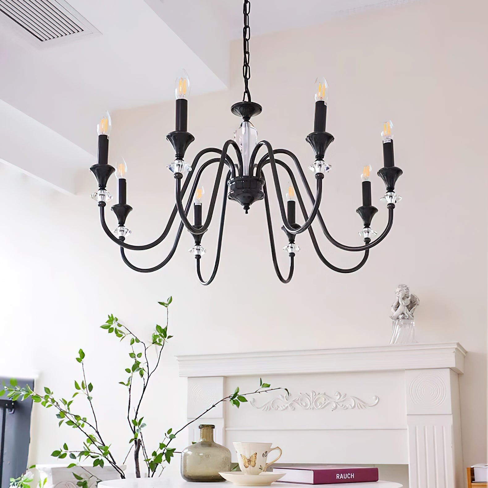Elston Chandelier Black & Crystal Candelabra-Neutral Decor