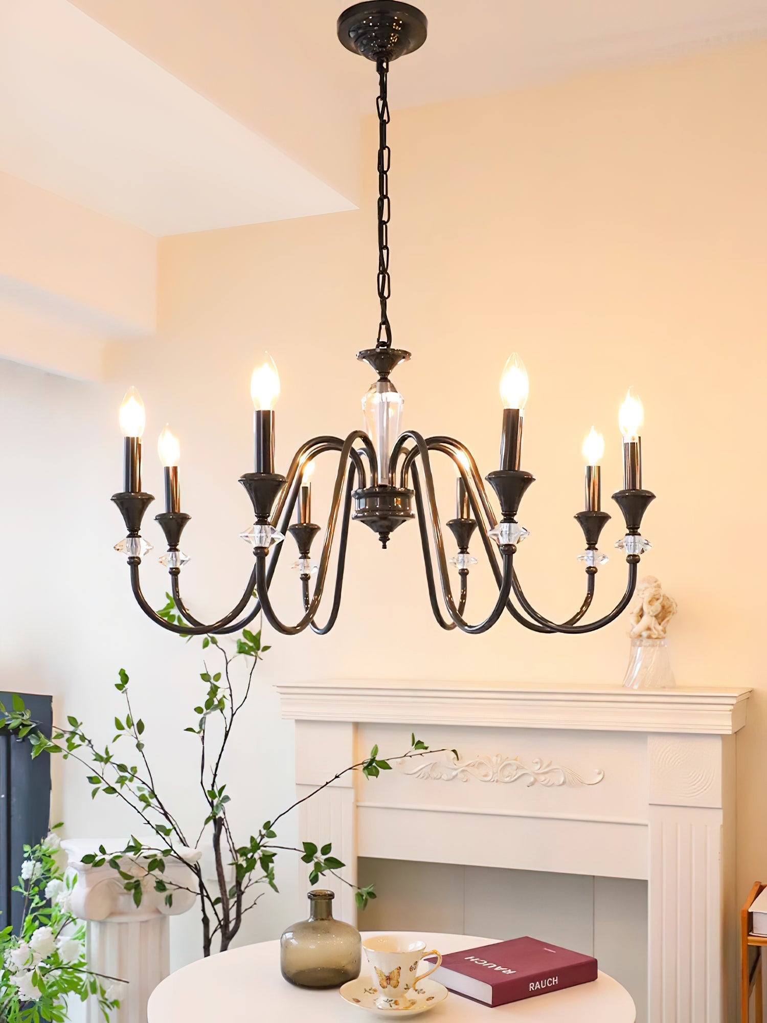 Elston Chandelier Black & Crystal Candelabra-Neutral Decor