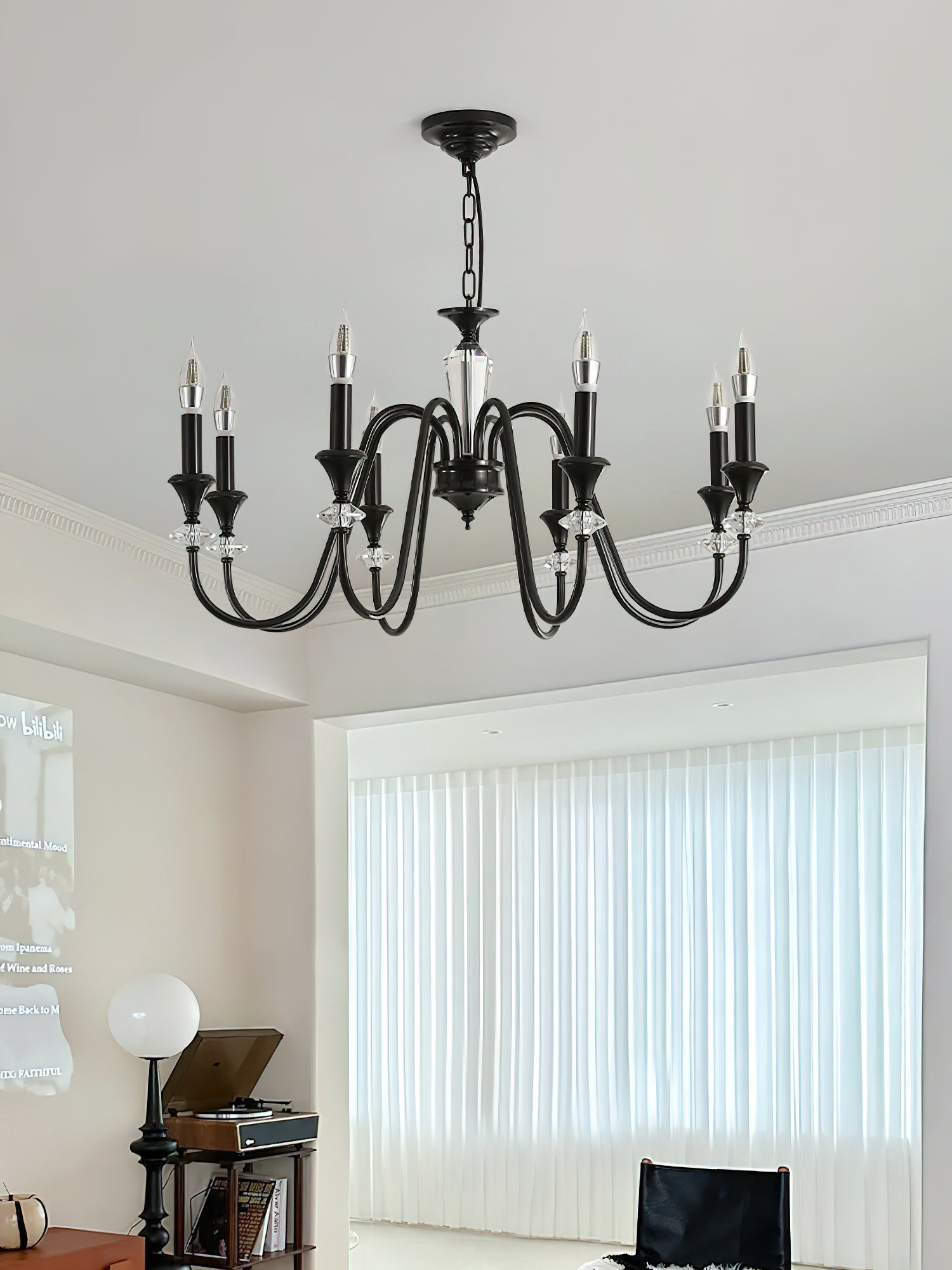 Elston Chandelier Black & Crystal Candelabra-Neutral Decor