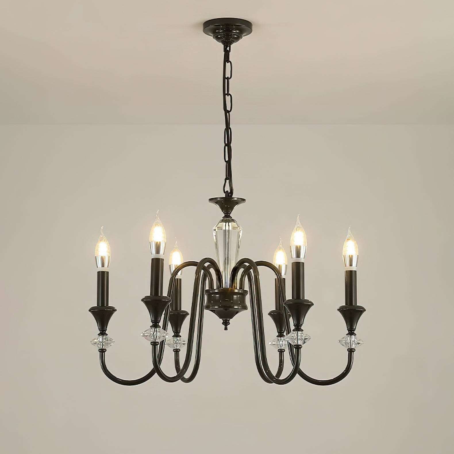 Elston Chandelier Black & Crystal Candelabra-Neutral Decor
