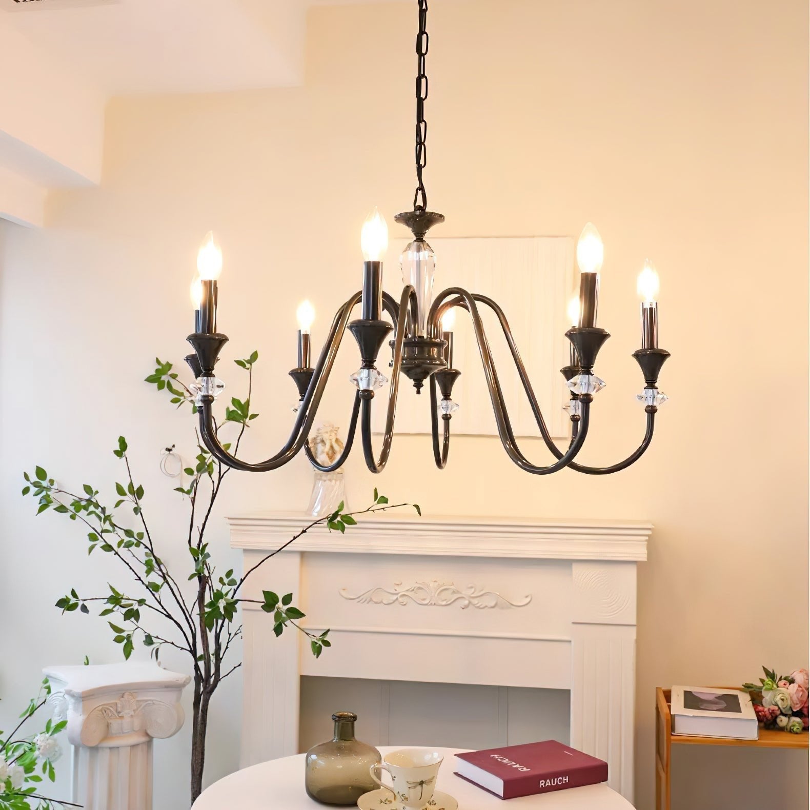 Elston Chandelier Black & Crystal Candelabra-Neutral Decor